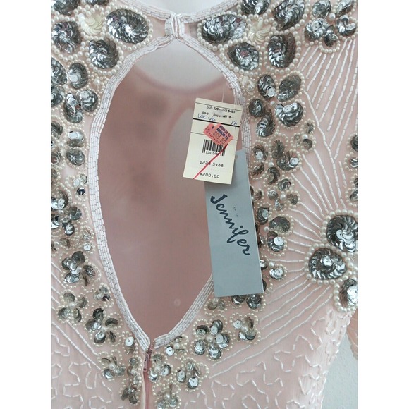 NOS Jennifer Evening Gown MED Pink Midi Silk Bead‎ Sequin Keyhole Barbicore Glam - Picture 8 of 16